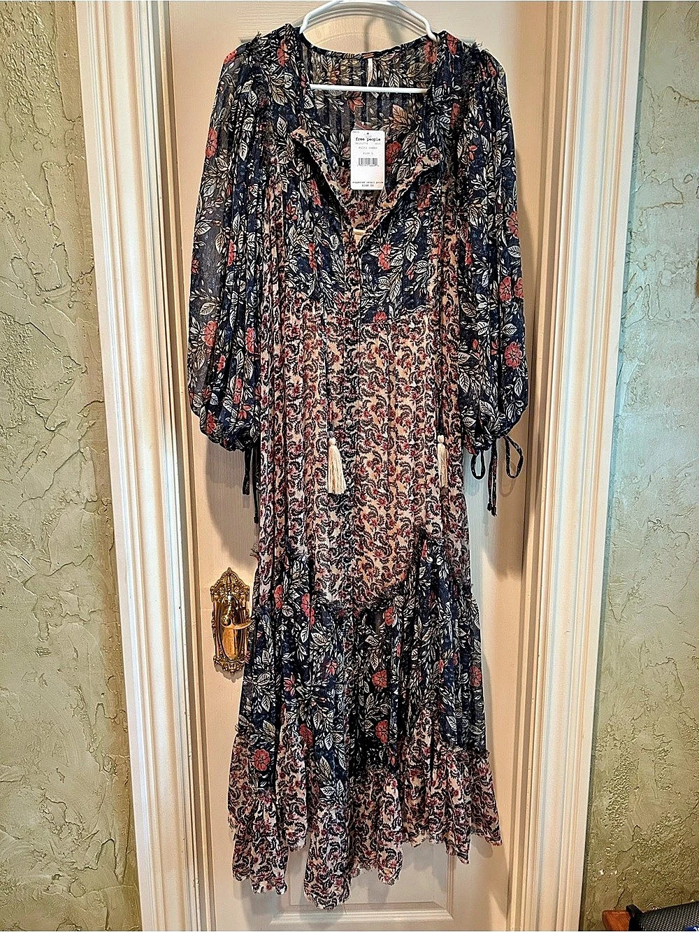Free People Multi Combo Floral Maxi Dress Blue & Red Size Large NWT